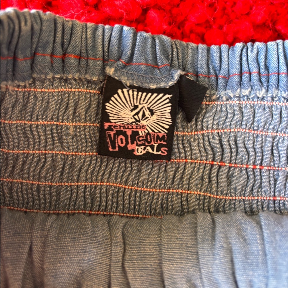 Volcom Blue Frayed Denim Ruffled Top - Picture 3 of 4